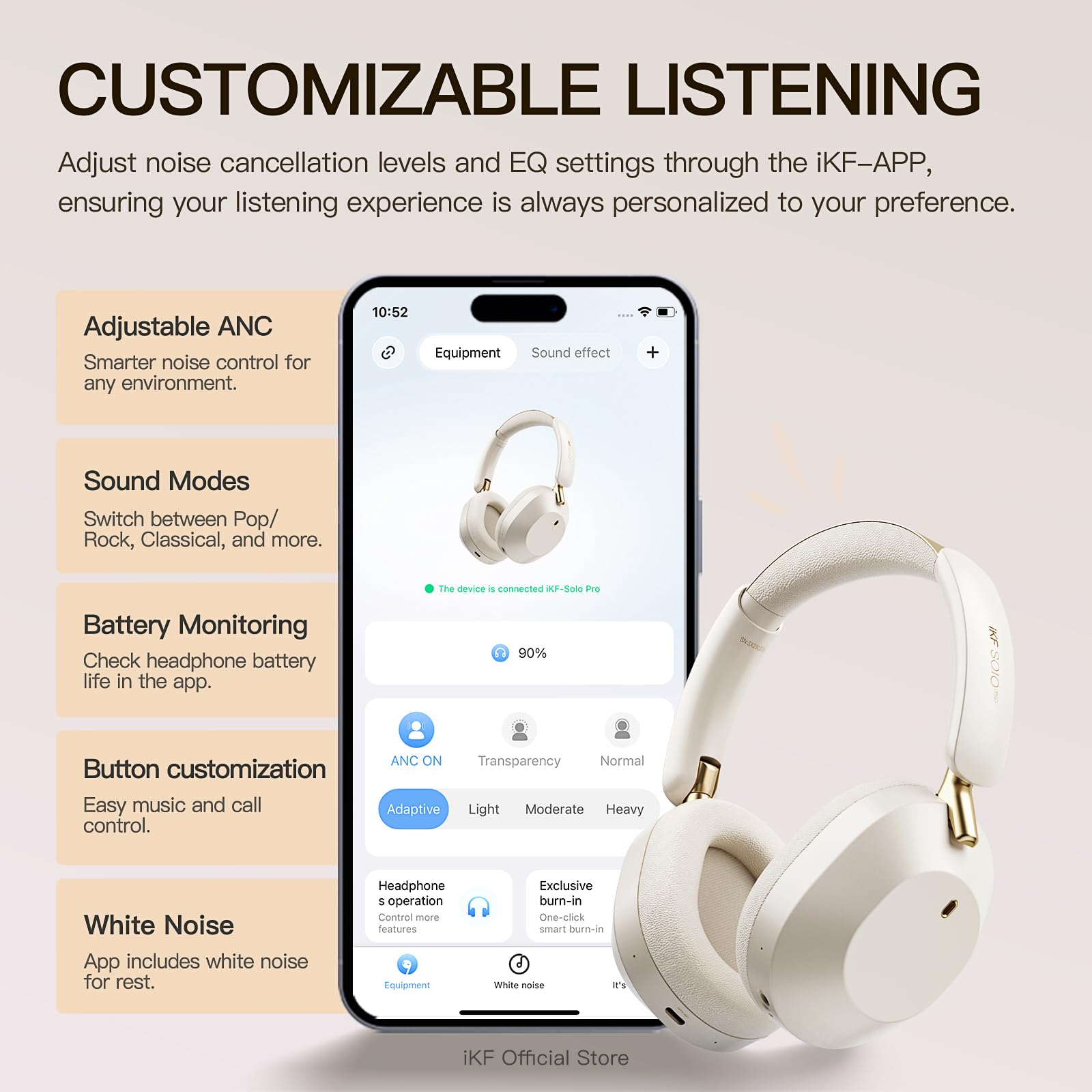 iKF Solo Pro Kabellose Kopfhörer, Adaptiv ANC, Hi-Res, 140 h Akkulaufzeit | Bluetooth Over-Ear Headset, Spatial Audio, Kopfverfolgung, Transparenz Modus, Tiefer Bass, Alltag, Büro, Schwarz/Ro