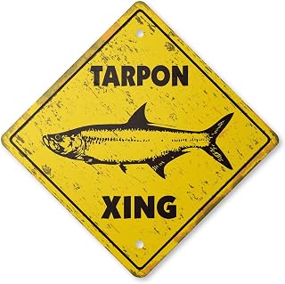 Tarpon Vintage Crossing Sign Zone Xing | Indoor/Outdoor Plastic | 14" Tall Rustic Flats Fishing Boat Reel Fisherman Lover Hobby Lures