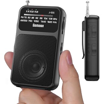 Gemean J-555 AM FM, Wide FM Supplement Broadcast, Pocket Disaster Prevention, Portable Radio, Small, Built-in 800 mAh Recharg