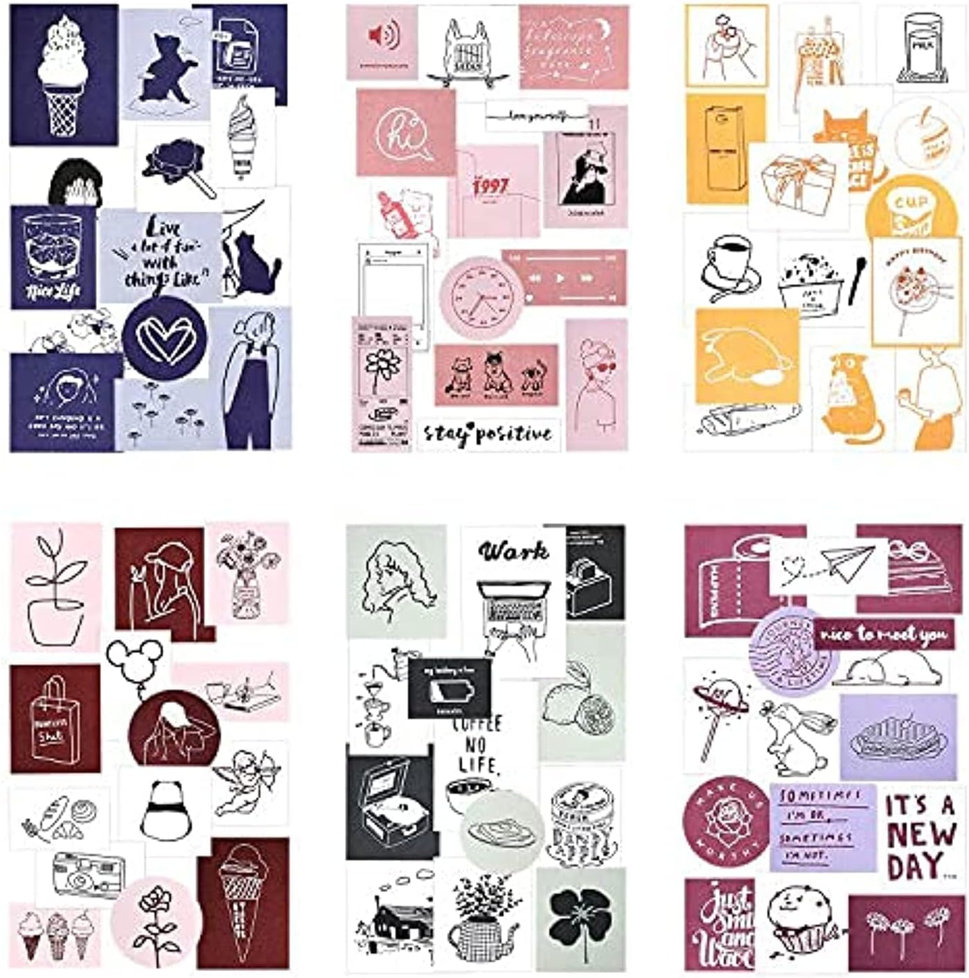 6 Packs Scrapbook Journal Decoration Stickers for Adult Teen Planner - Minimalism Aesthetic for Calendar DIY Art and Craft (Island)