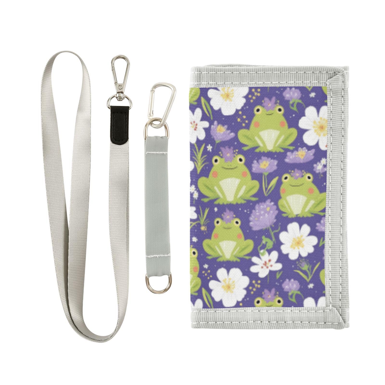 Wusikd Cartoon Frogs Kids Wallet for Boys Girls Flower Crowns Toddler Trifold Wallet Novelty Wallet for Teens Women Men