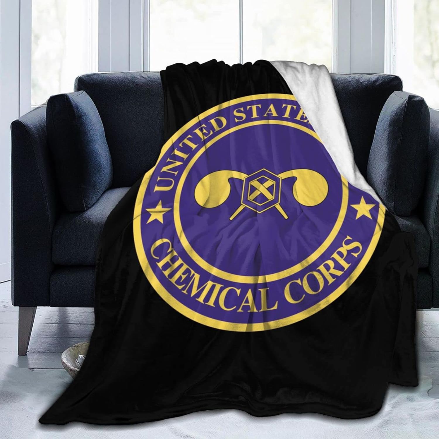 Seal of The United States Army Chemical Corps Throw Blanket 60"x50" Soft Cozy Blanket for Bed Sofa Couch Camping and Travel