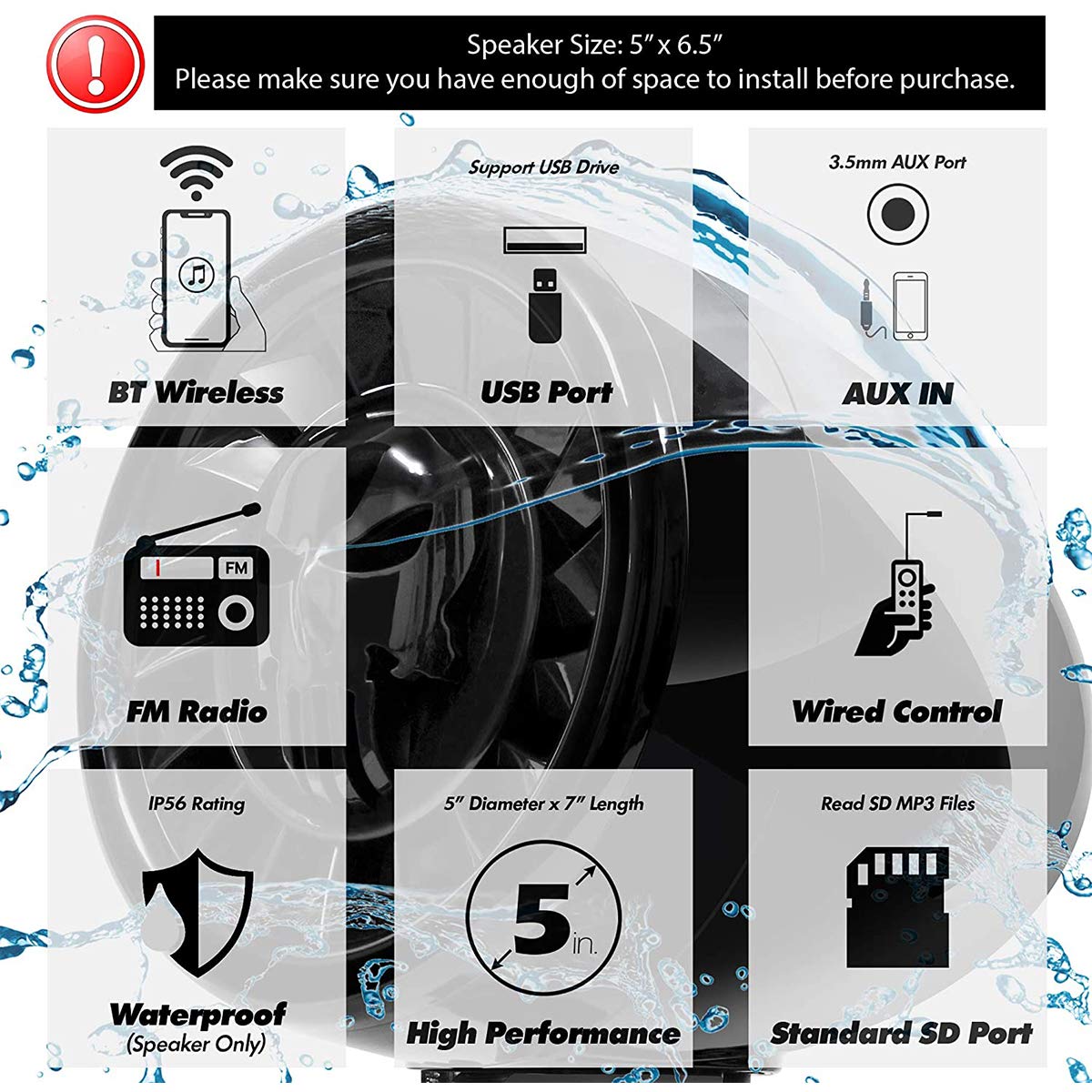 4 Canales de Motocicleta Amplificador 5 "de Alcance Completo Sistema de Altavoces estéreo Bluetooth Amplificador de Audio con AUX USB SD FM Radio para 1,5" a 2 "ATV UTV Can-Am Polaris Jeep