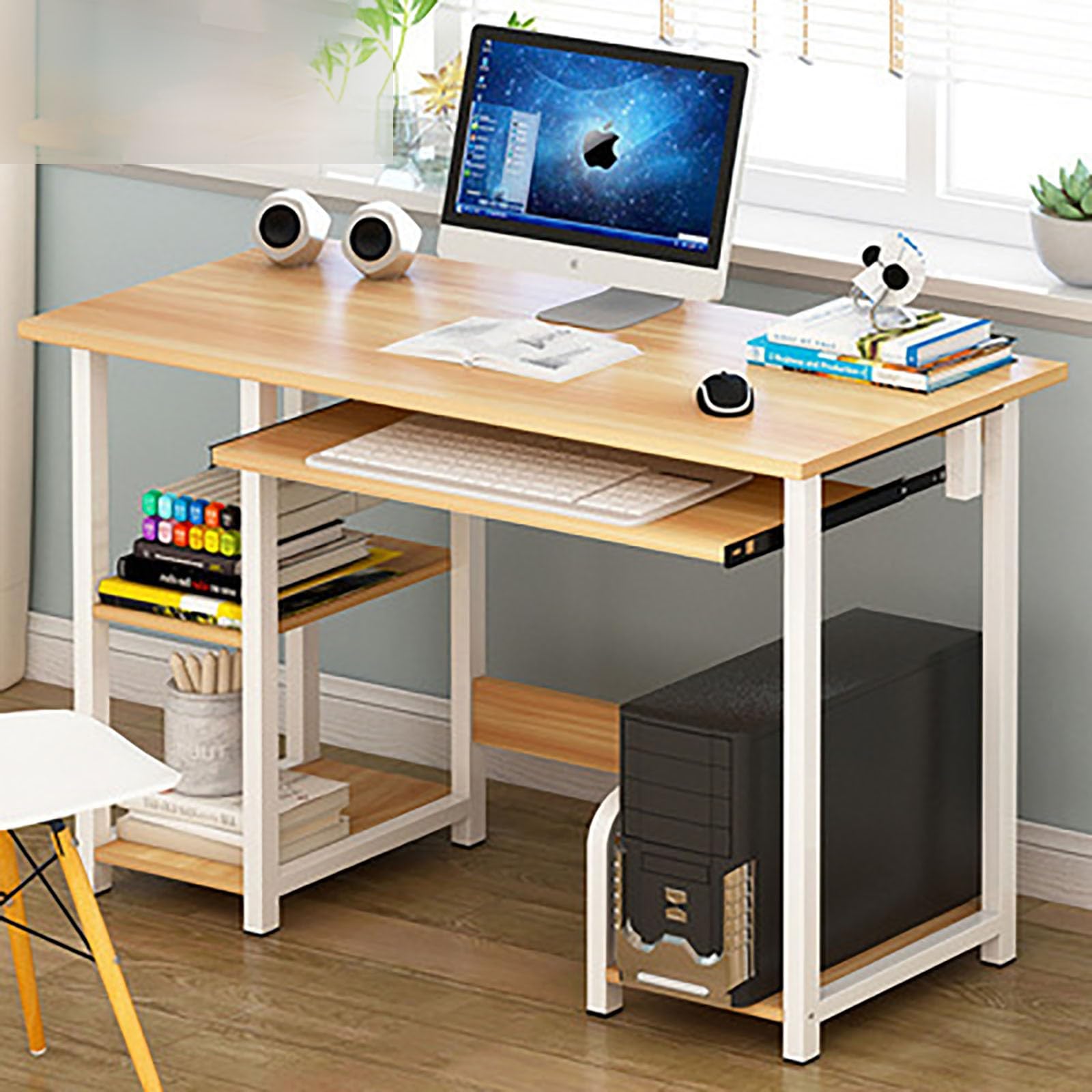 Bureau gain de place avec étagère et plateau clavier pour petit espace maison