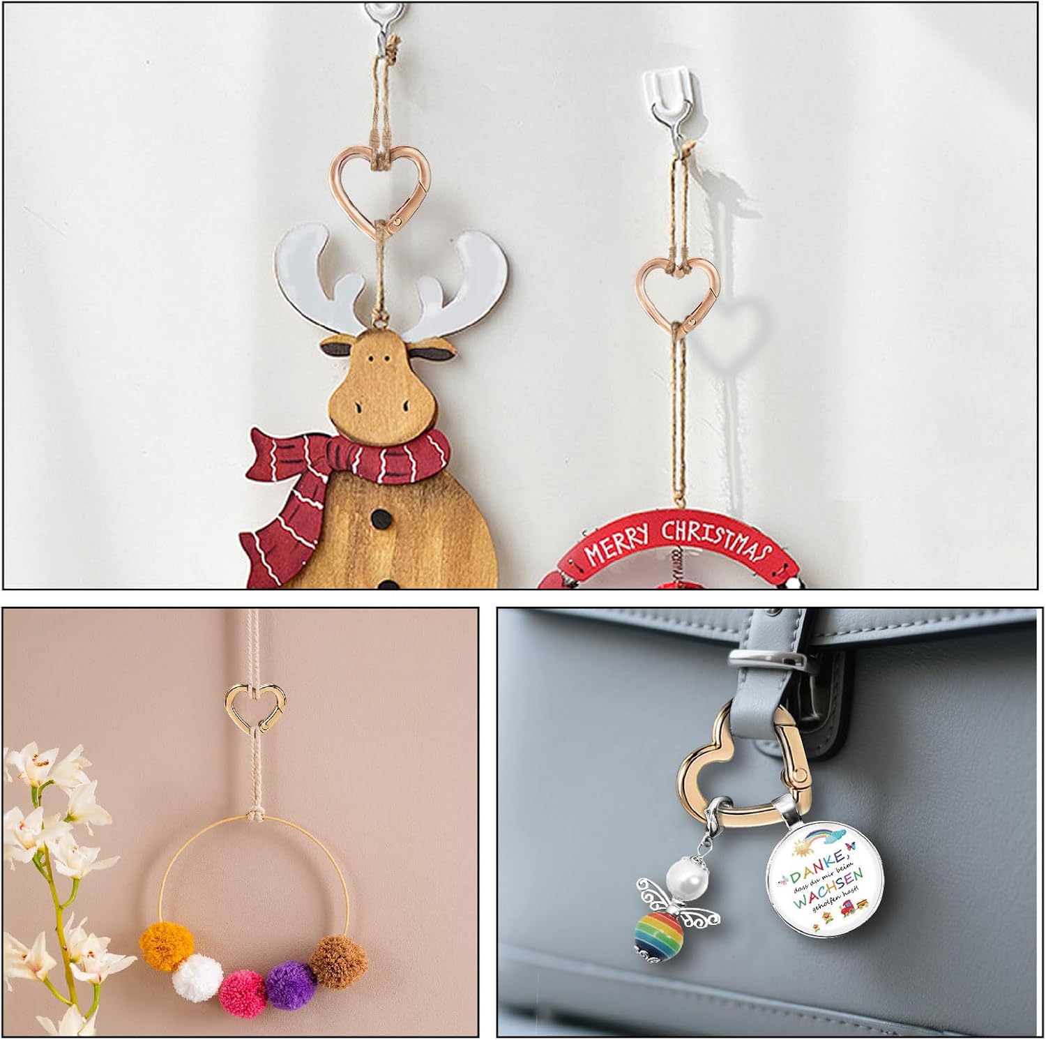 Heart Shaped Carabiner: 10Pcs Cute Heart Keychain Clips Gold Metal Spring Key Rings Hook Snap Clasp Buckle for Backpack Bag Purse DIY Accessories - Image 6