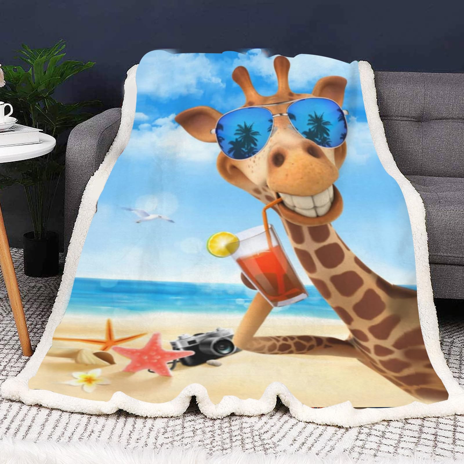 SMchwbc Giraffe Blanket, 150 x 200 cm, Cuddly Blanket, Giraffe Blanket, Flannel Blanket, Giraffes, 3D Print, Forest, Wild Animal, Giraffe, Fluffy Sofa Blanket, 130 x 150 cm Couch Blanket (8.75 x 100