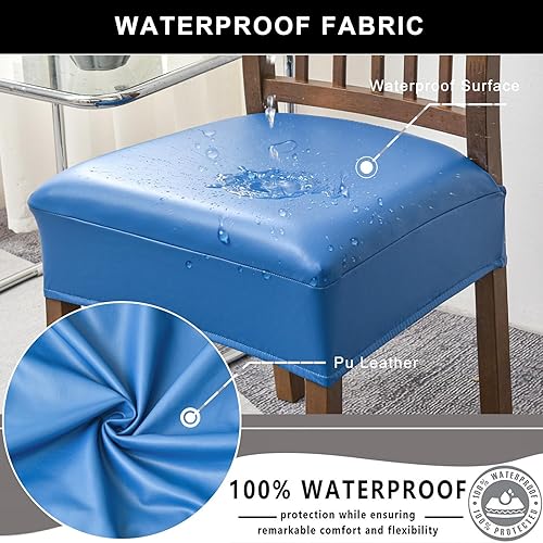 Vista 48 de NILUOH Juego de 2 fundas de asiento impermeables para sillas de comedor, de piel sintética, fundas de asiento para sillas de comedor, extraíbles