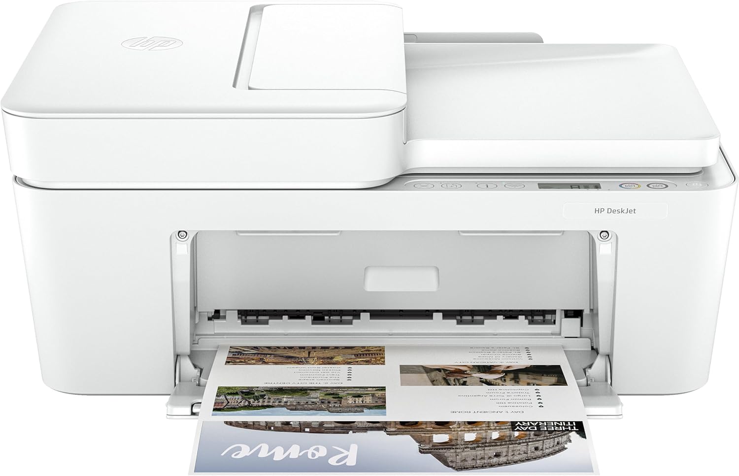 HP DeskJet 4252e printer with paper loaded in the input tray