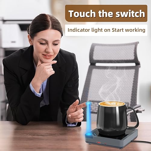 Miniatura 5 de Calentador de taza de café con 2 puertos de carga USB calentador de cera de vela de apagado automático, accesorios de café para bebidas calentadas