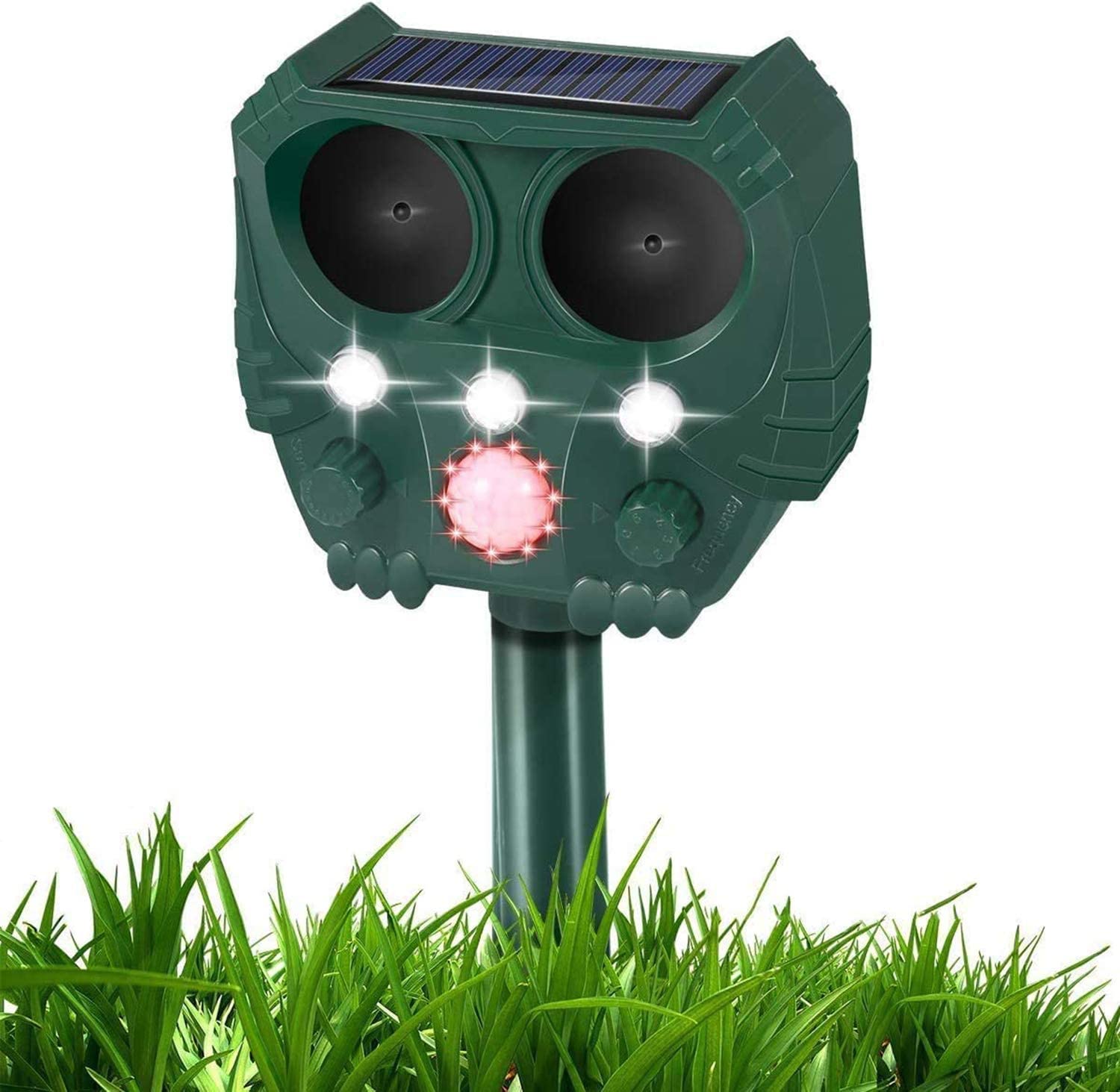 ELECDON Animal Repellent, Solar Powered Ultrasonic Animal Repellent Motion Sensor and Flashing Light, IP65 Waterproof USB/Battery Operated, Outdoor Weatherproof Farm Scarer Repels All Animals