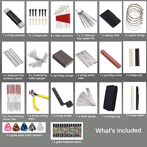 Miniatura 2 de Kit de herramientas de guitarra de 72 piezas, kit de herramientas de mantenimiento profesional de reparación de guitarra con cuerdas de guitarra,