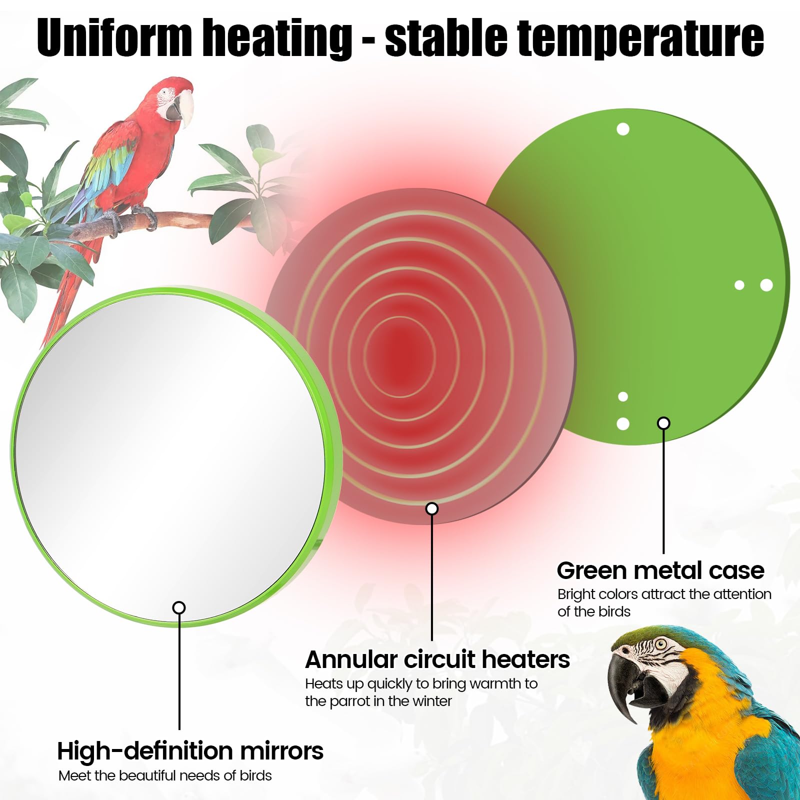 Riscaldatore Per Gabbia Per Uccelli Con Specchio, Riscaldamento Rapido Per Uccelli Da 18 W, Termostato Scaldapappagalli, Accessori Per Gabbie Per Uccelli Caldi Per Cacatua, Pappagalli, Verde