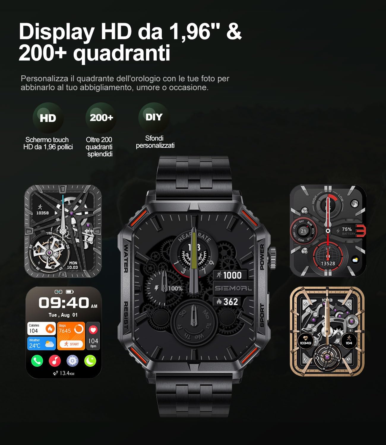 2023 Orologio Smartwatch Uomo Chiamate Bluetooth, 100+ modalità sportive impermeabile Fitness Trackers Uomo Smartwatch Militare Android Iphone compatibile,Nero metallizzato 2023 Orologio Smartwatch Uomo Chiamate Bluetooth, 100+ modalità sportive impermeabile Fitness Trackers Uomo Smartwatch Militare Android Iphone compatibile,Nero metallizzato