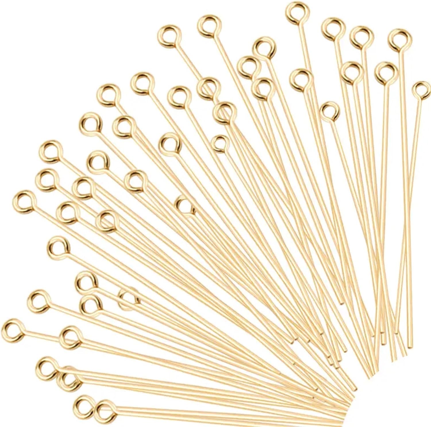 Eye Screws for Crafts 600PCS Stainless Steel Eye Head Pins Gold Color Beads Needle Connector for Jewelry Making DIY Accessories(Gold Plated,40mm600pcs)