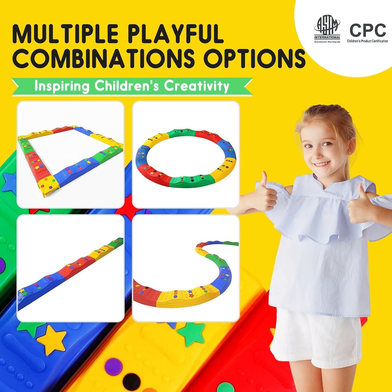 MOCUTEEN Kids Balance Beam Toddler Stepping Stones Max Load 220LBS 8 PCS Non-Slip Textured Surface & Rubber Pads Bottom Promote Agility Coordination help kids to improves coordination
