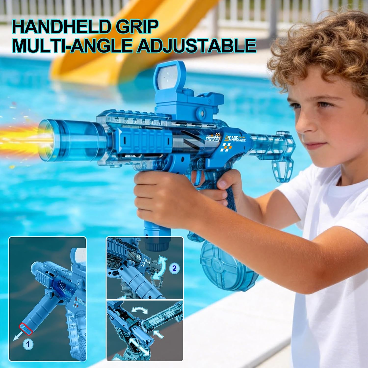 Electric Water Gun for Kids Adults, Light Up Powerful Automatic Squirt Gun Watergun, Long Range, Summer Outdoor Beach Pool Party Toy Gift (Blue)