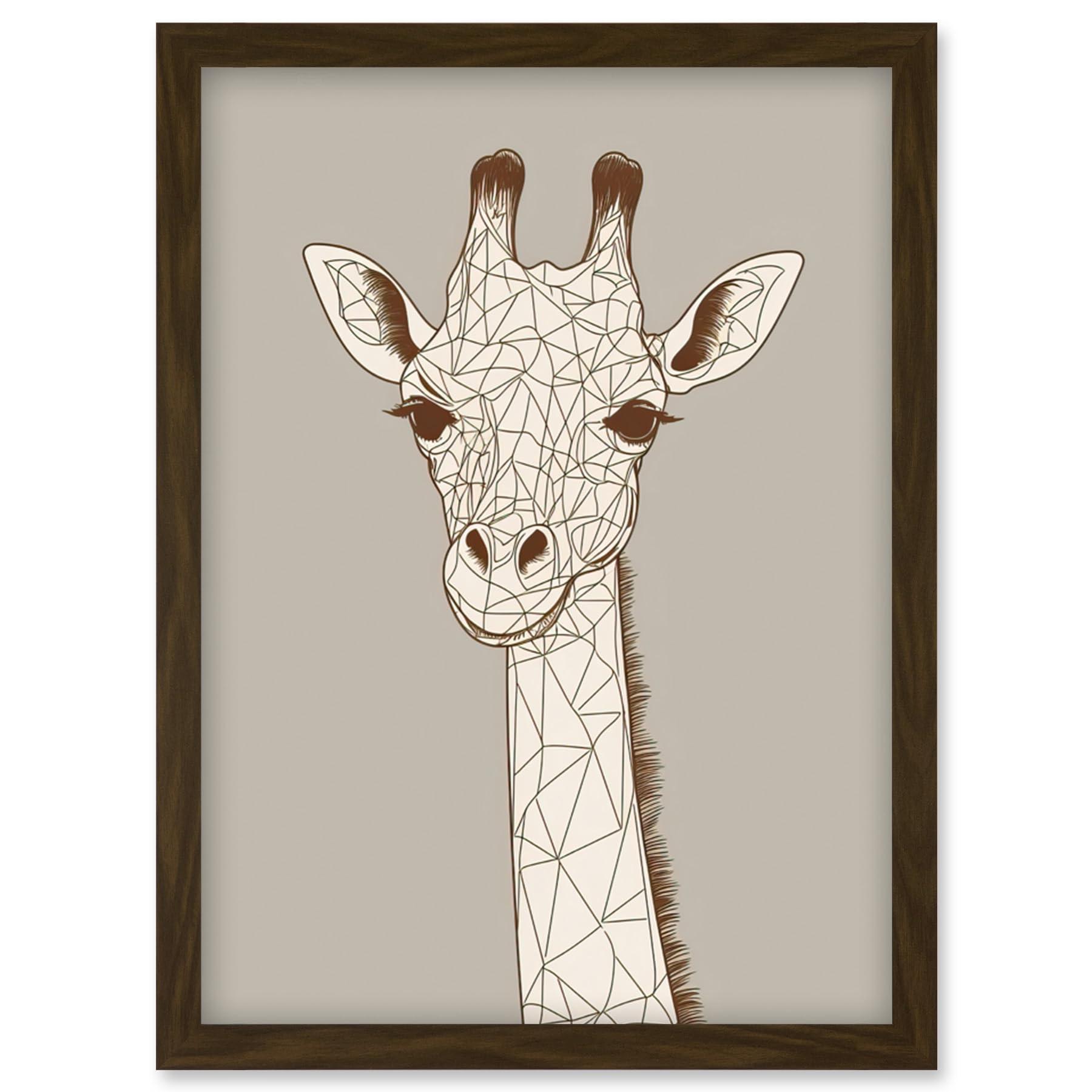 Artery8 Giraffe Head Line Drawing Framed Wall Art Print A4 - Brown