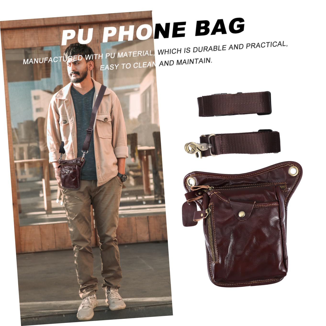 Riñonera Vintage de PU para Hombre, Bolsa para Teléfono