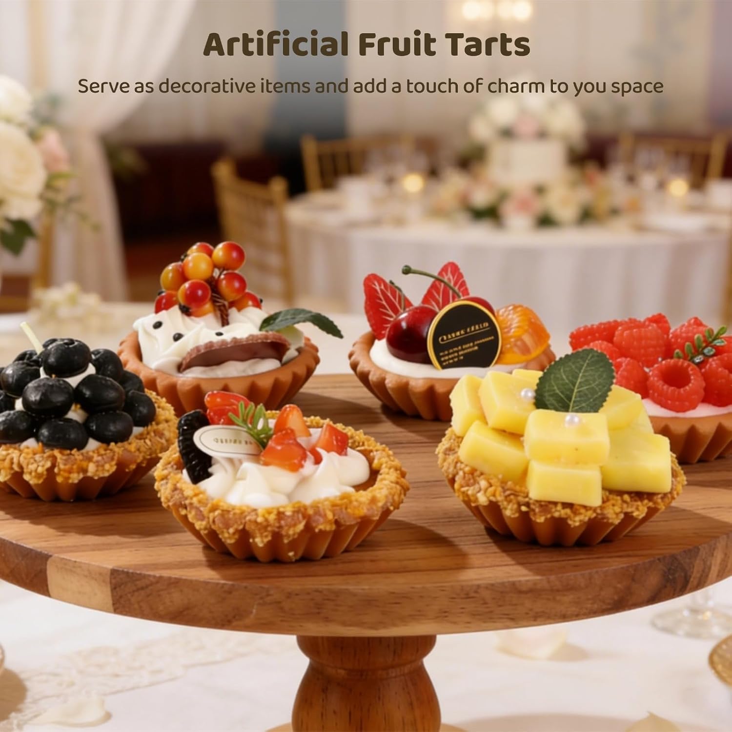 6 Pcs Artificial Fruit Tart Models Set, Realistic Simulated Fake Cake Dessert, Long-Lasting Vivid Multicolor Pastry Display for Home Decor, Kitchen, Photography Props