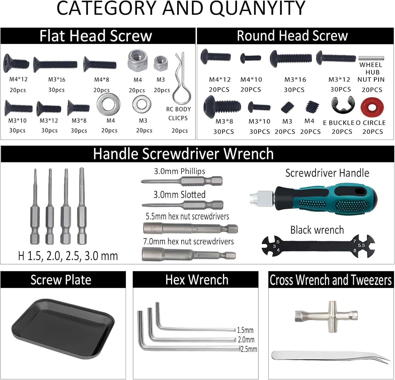 RC Car Repair Work Stand Repair Tool Set 360 Degree Rotation and 523 PCS RC Screws Kit & RC Screwdrivers and Screws Pallet Kit for 1/8 1/10 1/12 1/16 1/18 RC Car Crawler Truck Buggy (Black)