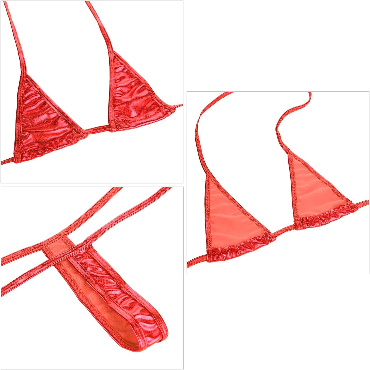 haozaikeji Women's Sexy Bikini Set Metallic Halter Bikini Set Two Piece Swimsuit Micro Thong Swimwear Triangle Swimsuit - Image 6