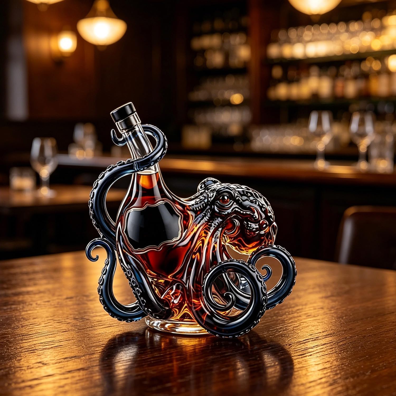 Kraken Bouteille en verre borosilicate 3D en forme de pieuvre de rhum Kraken 350 ml, carafe à décanter, sculpture de décoration marine nautique, décoration de bar, cadeau de collection pour homme et
