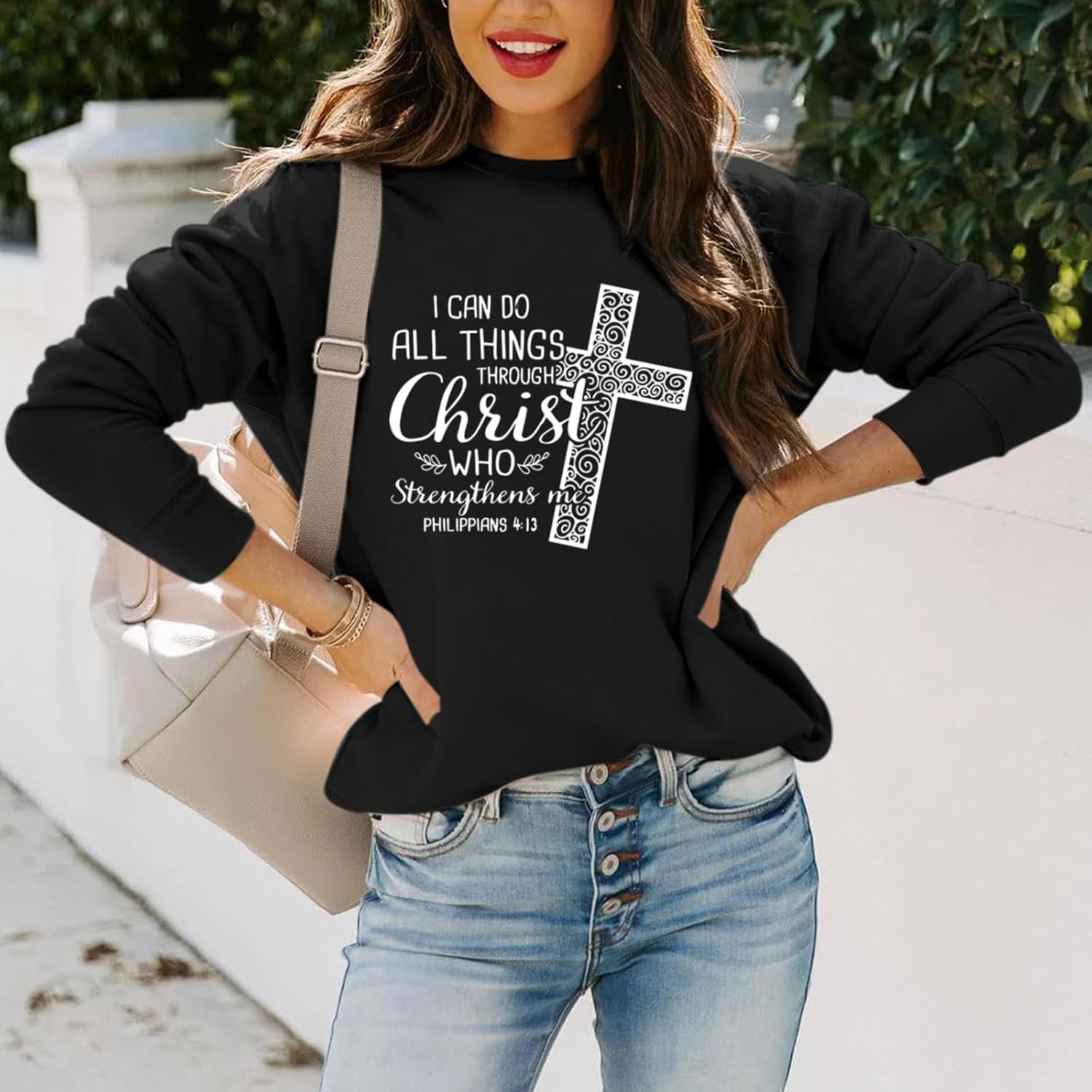 KEEVICI Christian Jesus Sweatshirts For Women Religious Bible Verse Cross Sweatshirt God Hoodie Faith Long Sleeve Shirts - Image 2