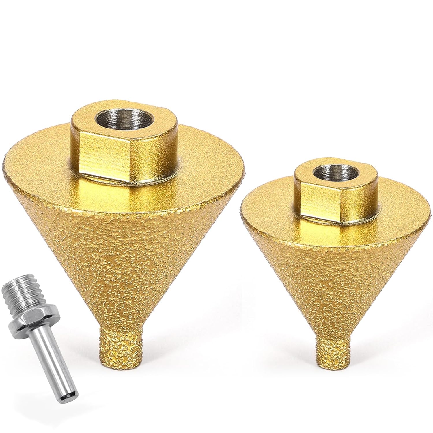 2Pcs Diamond Beveling Chamfer Bit for Angle Grinders, 0-2" + 0-1.5" Dia Countersink Drill Bit, Punching Expanding Drill Bit for Tile Ceramic Beveling Holes Trimming, with M10 Thread Adapter