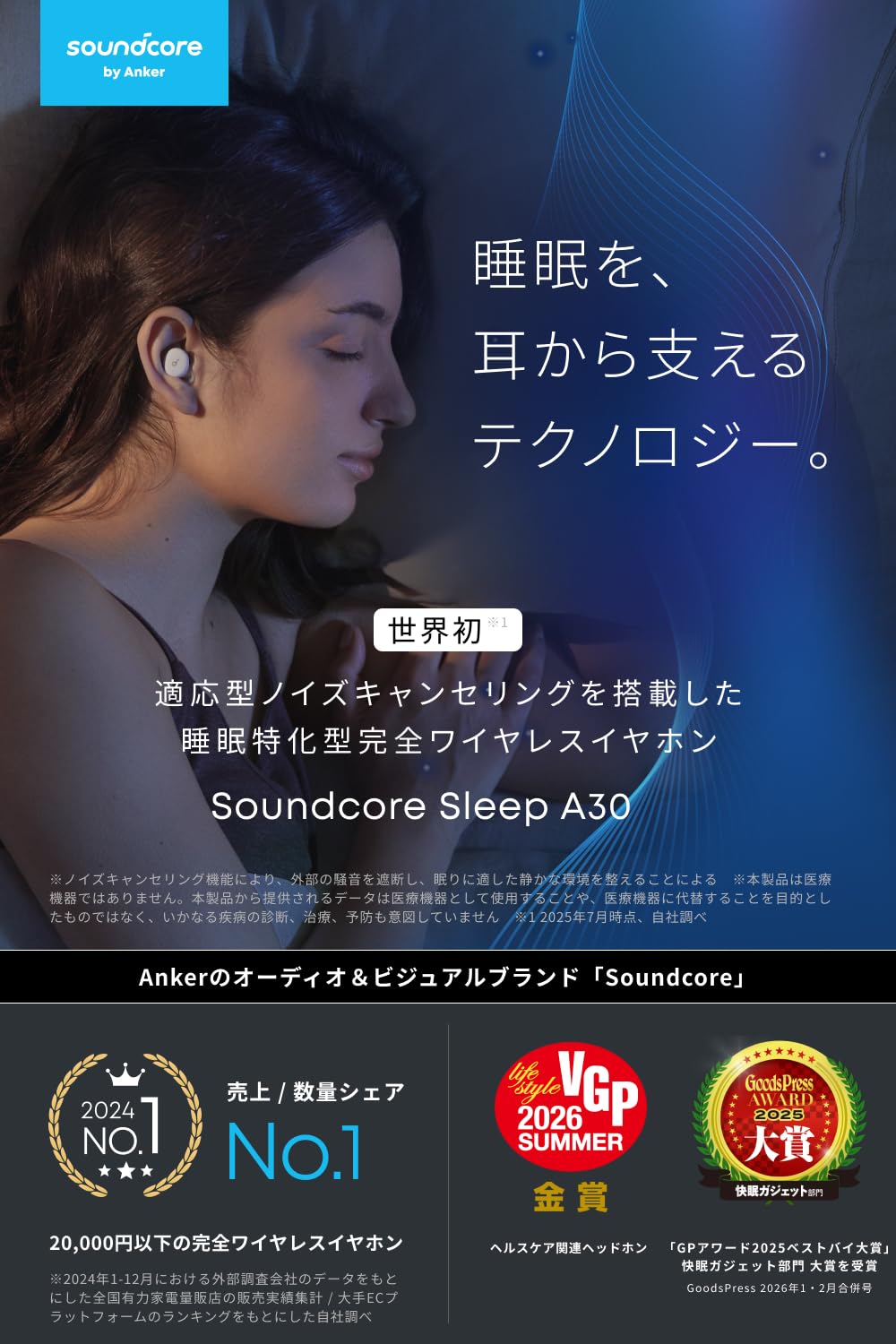 Anker Soundcore Sleep A30 ワイヤレスイヤホン Bluetooth 5.3