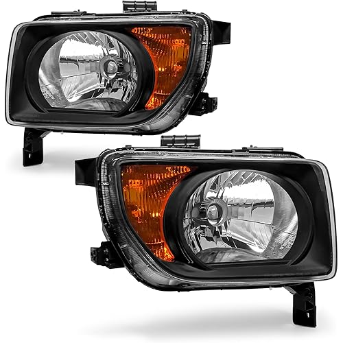 Headlight Assembly Compatible with Honda Element 2003 2004 2005 2006 Black Housing Amber Reflector Headlamp Replacement Pair