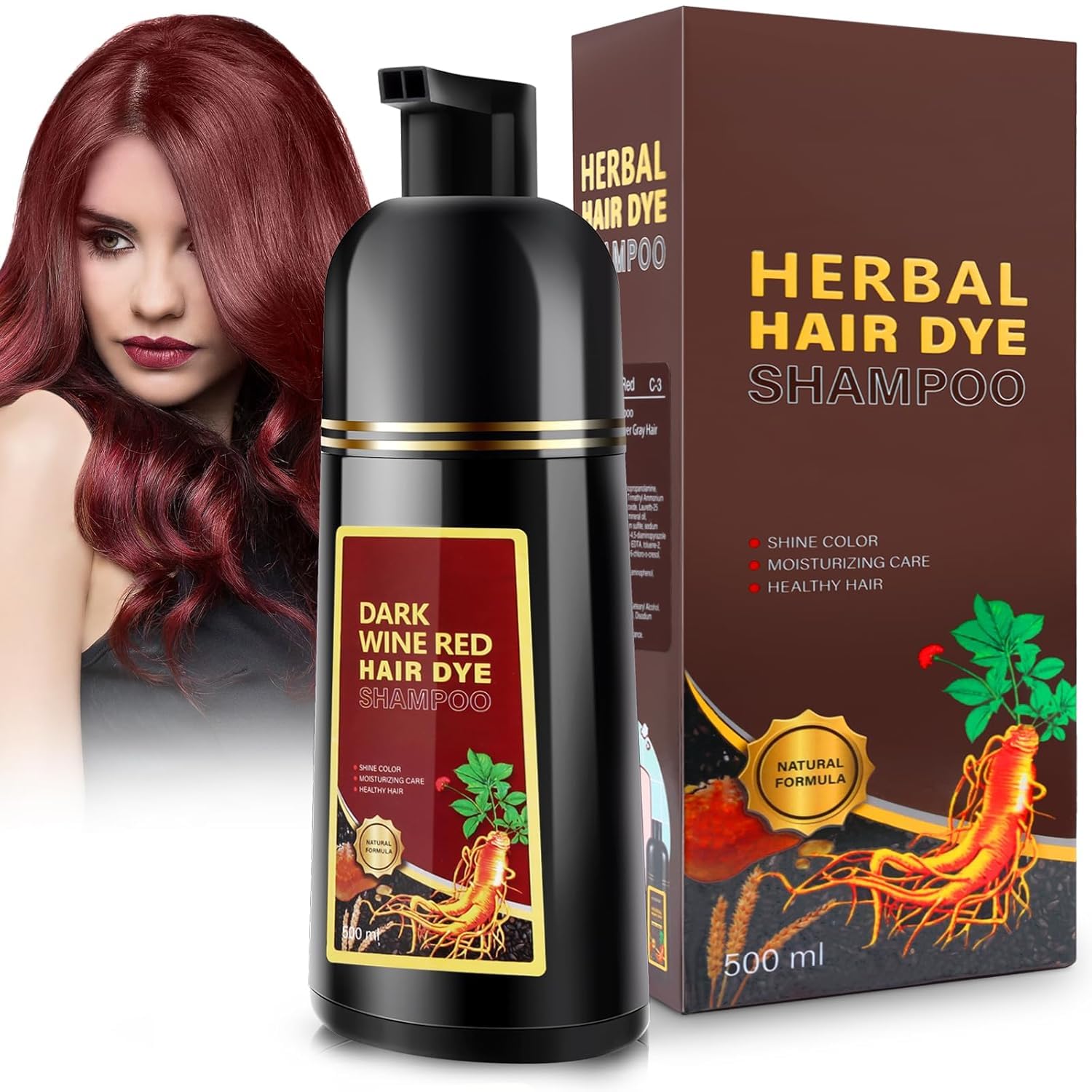 Amazon.com : GDRFNP Dark Wine Red Herbal Hair Dye Shampoo 3 in 1