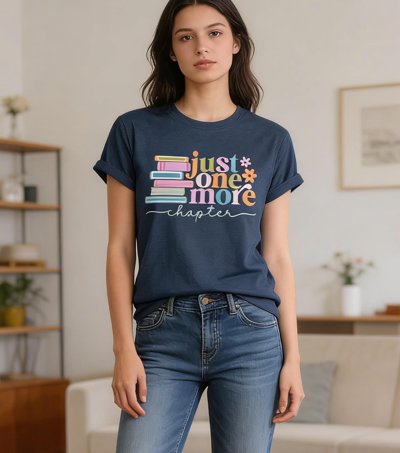 Books Shirts for Women Reading Tshirts Just One More Chapter Graphic Top for Teacher Bookworm Readers Tees