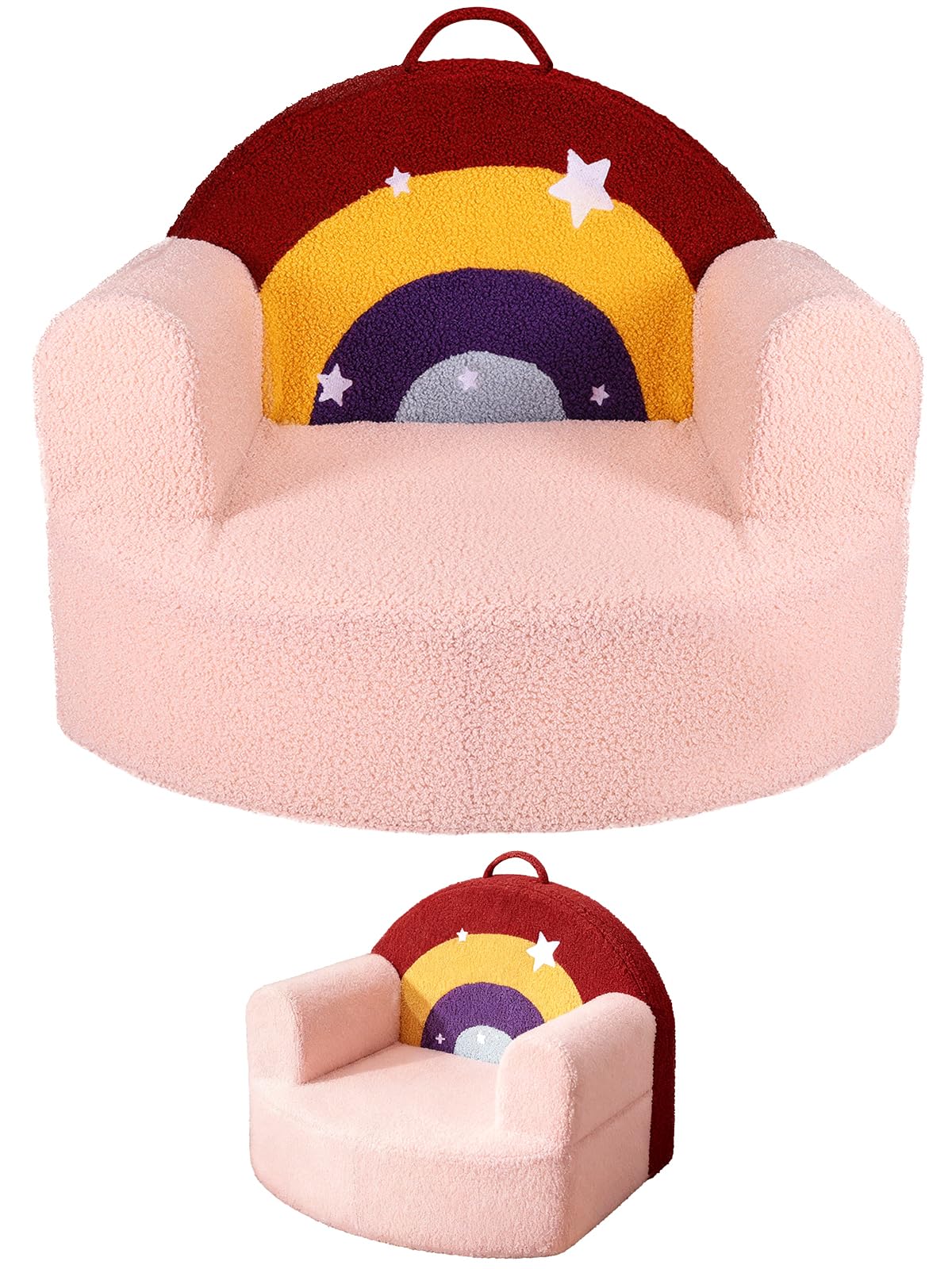 Rainbow Toddler Couch Kids Chairs Comfy sillones Single Sofa | With Removable Washable Cover, Waterproof high-density sponge,Soft Pink Teddy Fleece Plush Lounger for Playtime,Naps &amp; Travel