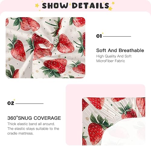 Miniatura 5 de Kigai Fitted Crib Sheet for Boys Girls,Watercolor Strawberry Jersey Knit Baby Sheet for Standard Crib and Toddler Bed Mattresses, Cozy Soft