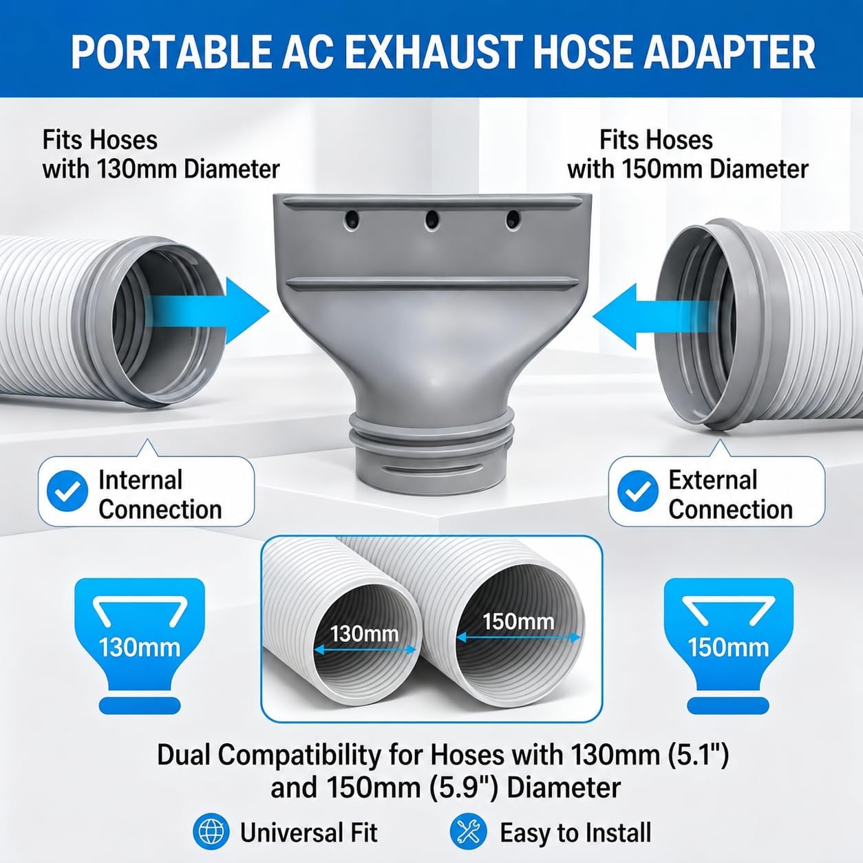 Adaptateur tuyau climatiseur mobile – Raccord plat pour tuyau d’échappement