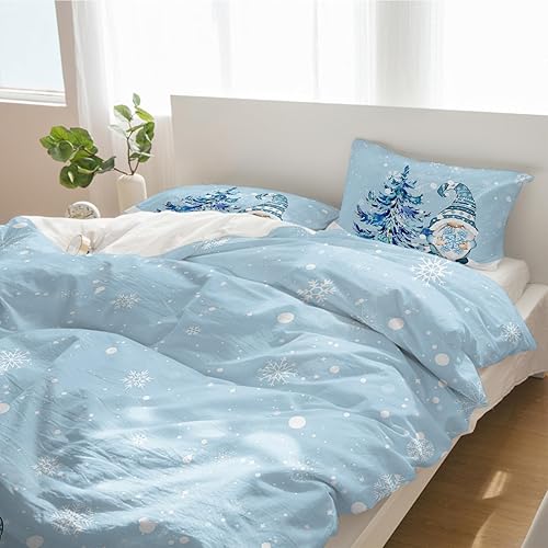 Miniatura 5 de 3 Pieces Duvet Cover Bedding Set Queen Xmas Gnomes Winter Snowflakes Breathable Ultra Soft Comforter Cover with Zipper and Pillowcases Luxury Quilt