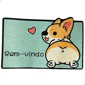 Tapete Capacho Porta de Entrada Pets 'Bem-vindo' 100% Poliéster Emborrachado 60cm x 40cm Para Receber Com Estilo (Cachorro de Costas)