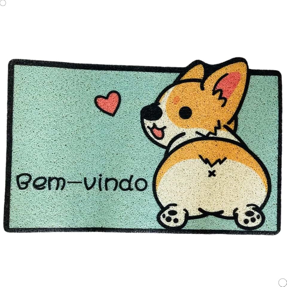Tapete Capacho Porta de Entrada Pets 'Bem-vindo' 100% Poliéster Emborrachado 60cm x 40cm Para Receber Com Estilo (Cachorro de Costas)
