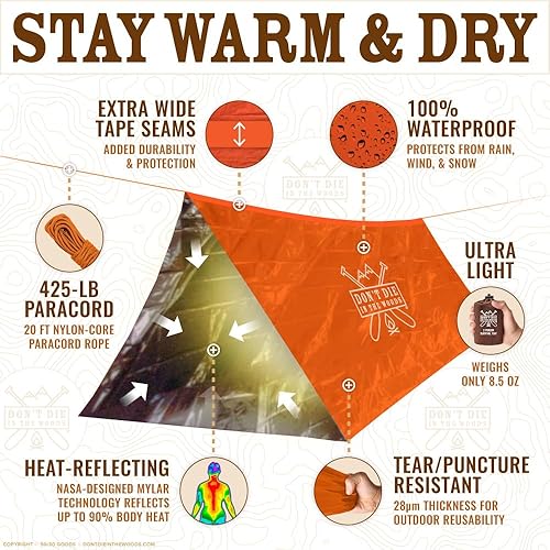Miniatura 3 de Don't Die In The Woods - Tienda de campaña de supervivencia - Hecha con manta espacial térmica de Mylar extra gruesa - Tienda de campaña de refugio