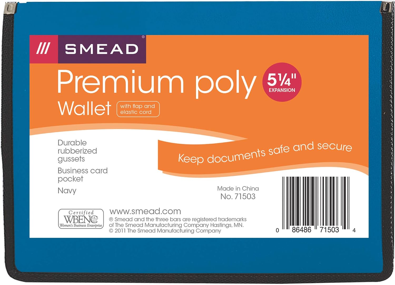 Smead Poly Premium Expanding File Wallet with Closure, 5-1/4" Expansion, Letter Size, Navy Blue (71503)