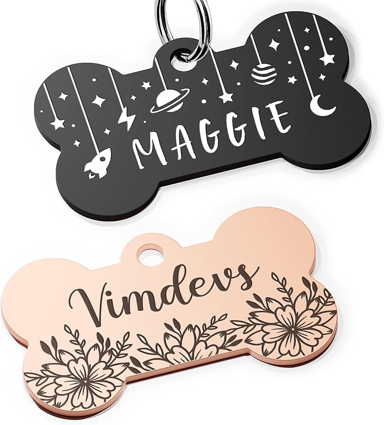 vimdevs Custom Double-Sided Engraved Cat and Dog Tags, Many Unique and Cute Design Pet ID Tag, Bone, Round, Hexagon and Square(Bone (3 Color))