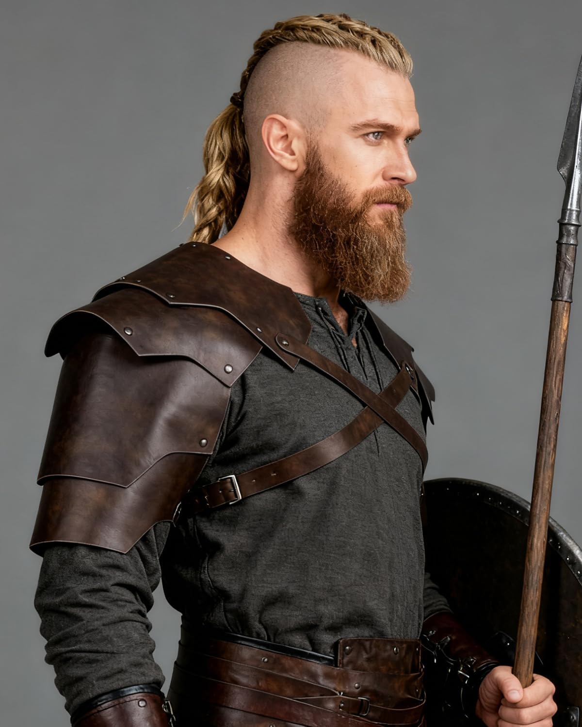 L'VOW Medieval Pauldron Leather Shoulder Armor for Knight Cosplay, Halloween LARP Viking Ren Faire Accessory - Image 4