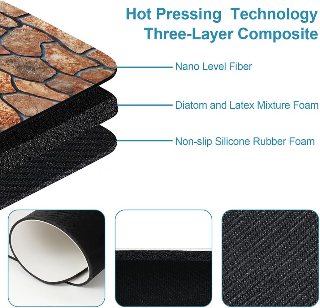 Stone Wall Pattern Printed Bathroom Rug Non - Slip Washable Rubber - Backed Floor Mat 17"x24"