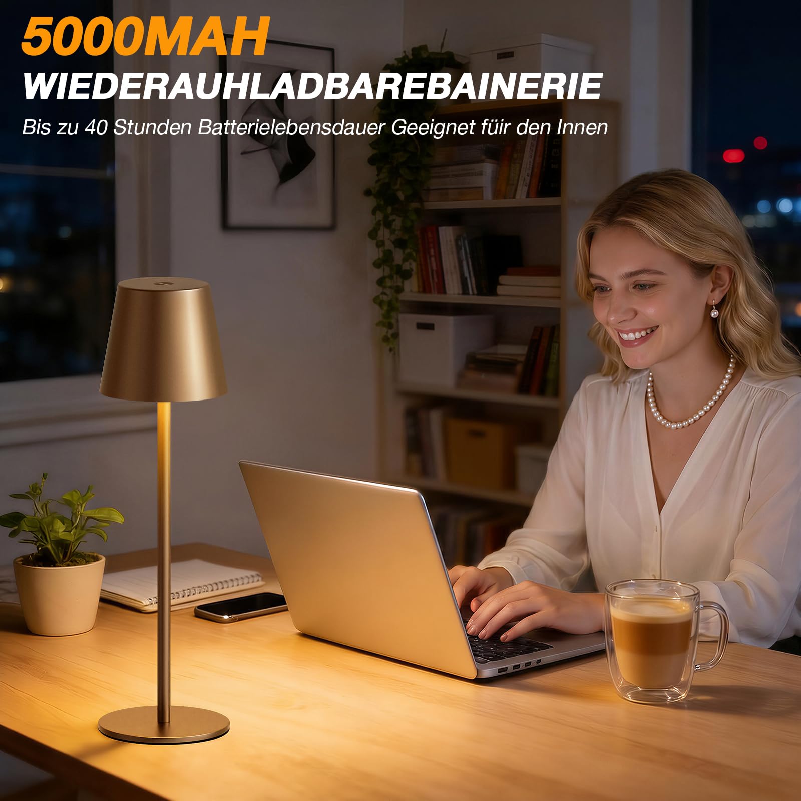 2 lampade da tavolo senza fili, a LED, dimmerabili, touch con 3 temperature di colore, per esterni, USB-C, ricaricabile, per comodino, tavolo da pranzo, campeggio (marrone)