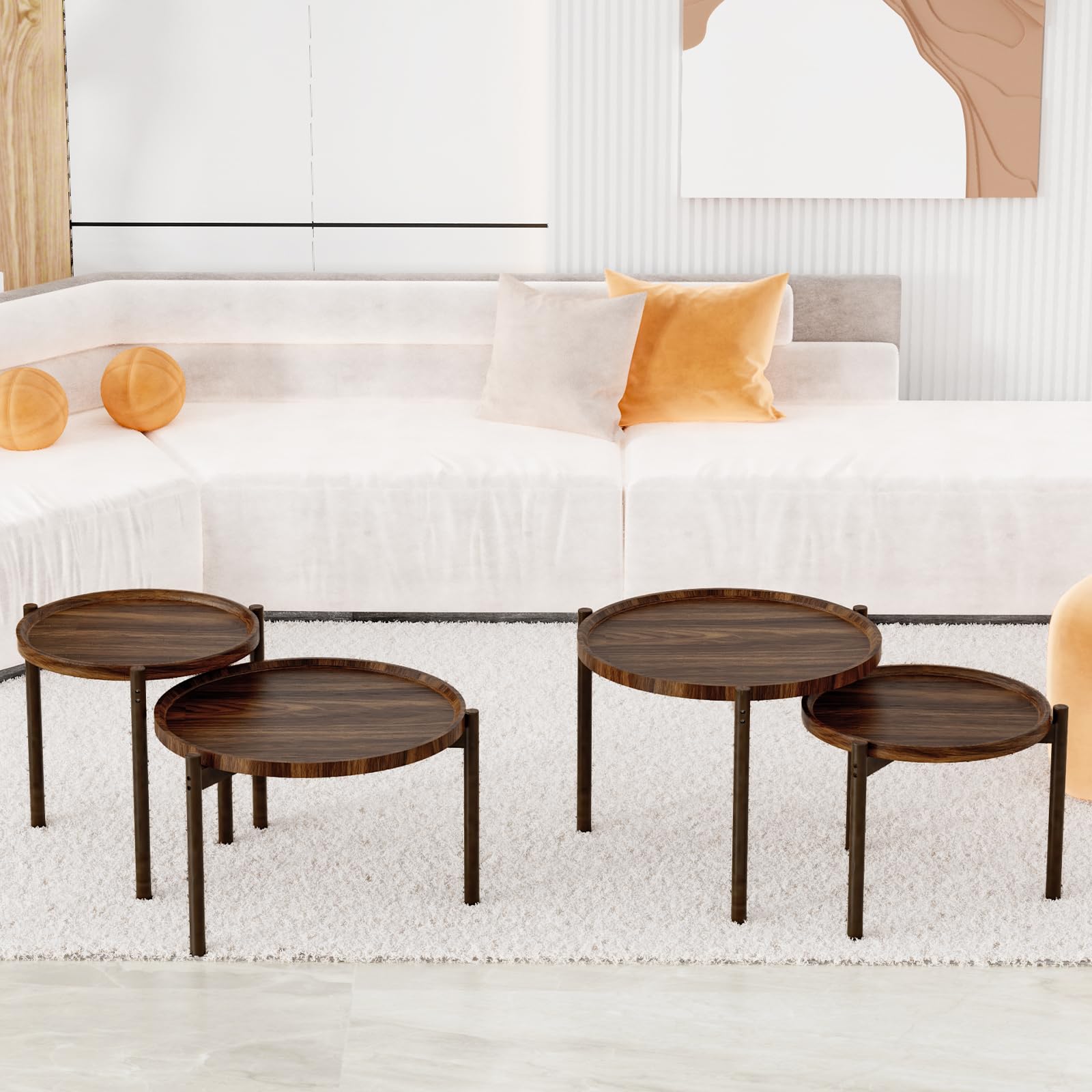 Lot de 2 tables basses rondes gigognes pour salon, chambre à coucher, balcon