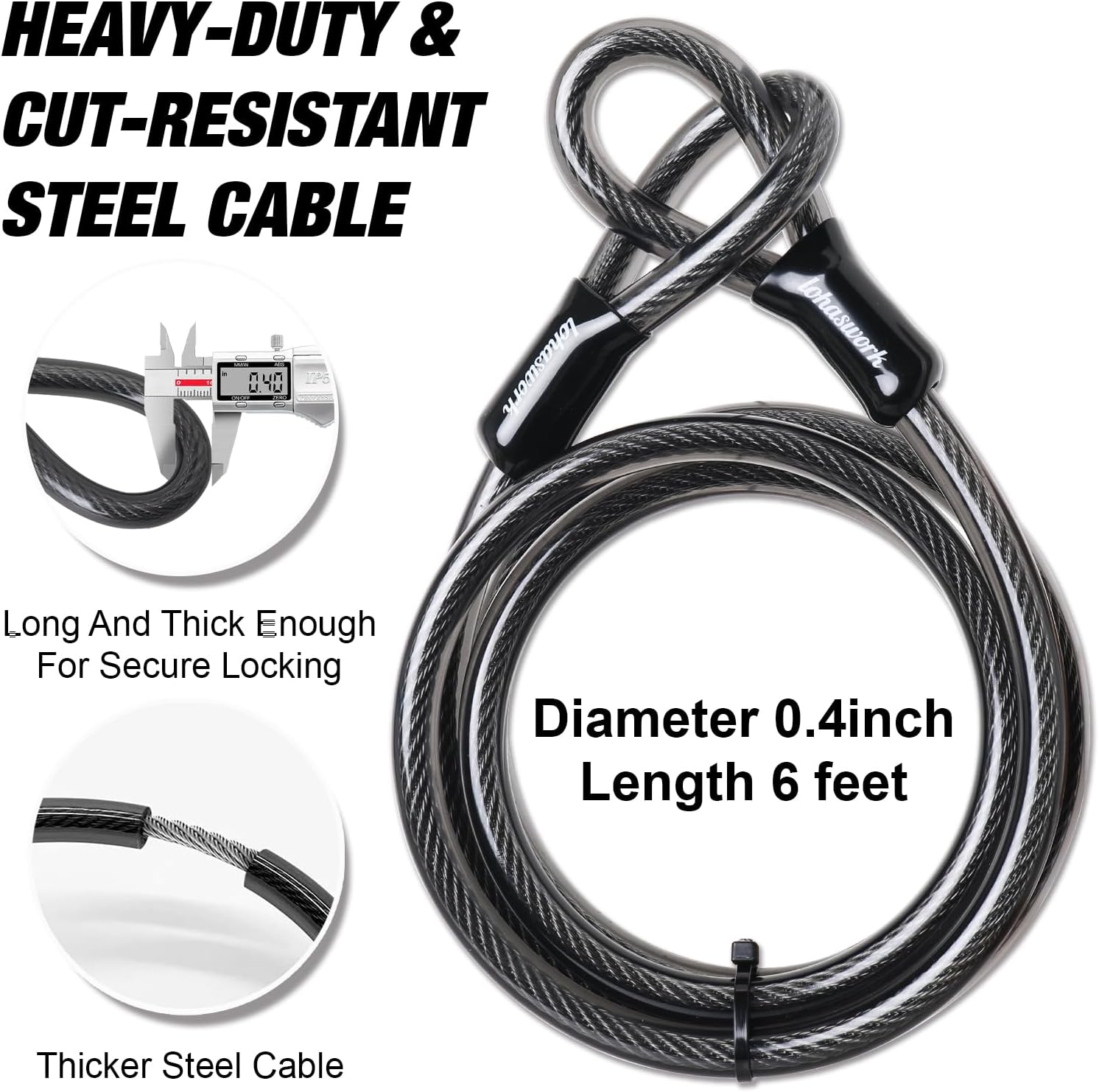 Bike Lock, Heavy Duty Anti Theft Bicycle Lock, U Lock with 6Ft Steel Cable, Locks with 3 Key & Mounting Bracket for Electric Bike Scooter Motorcycle Door Gate
