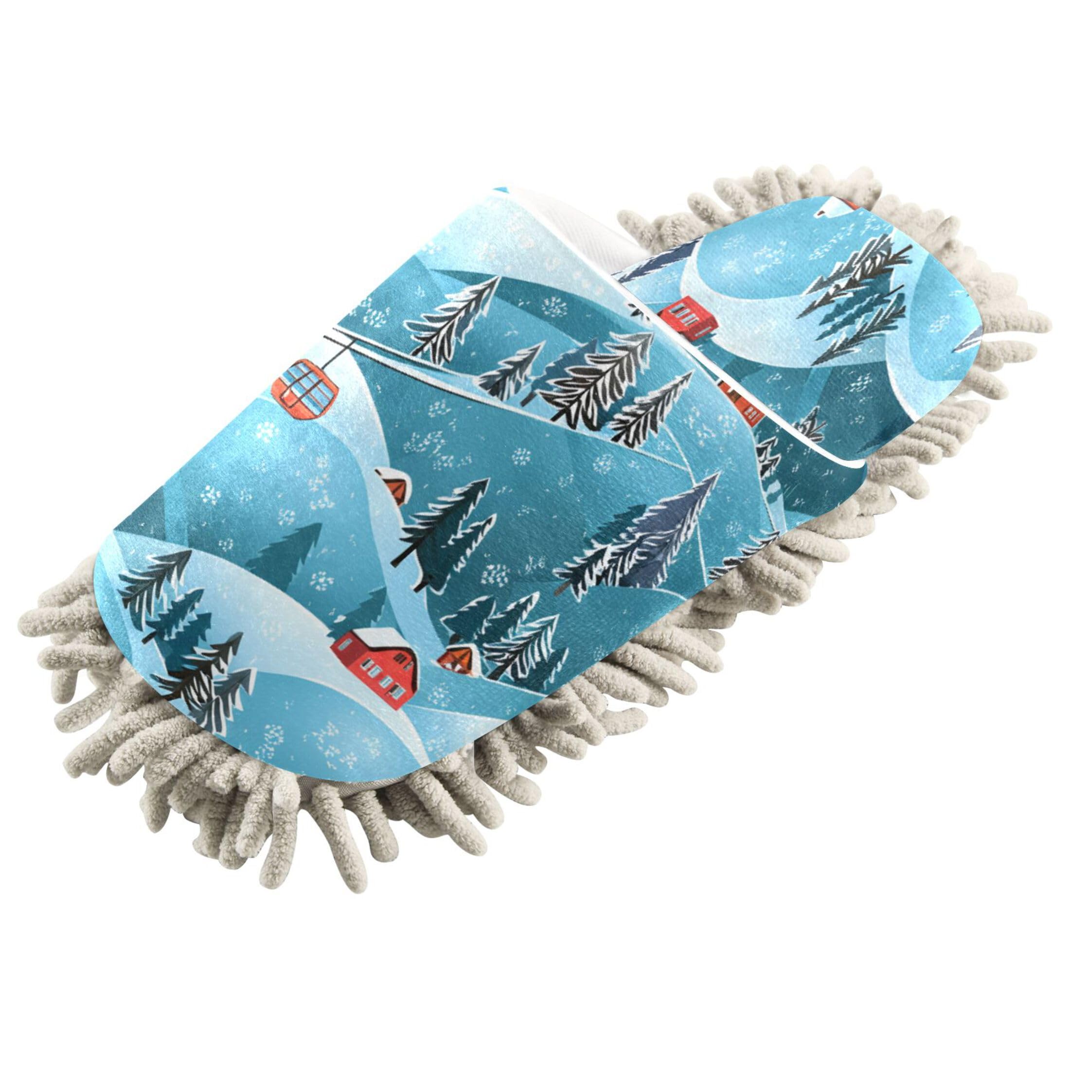 Kigai Rolling Blue Hills Mop Slippers for Floor Cleaning, Slippers for Women Men, Microfiber Floor Cleaning, L