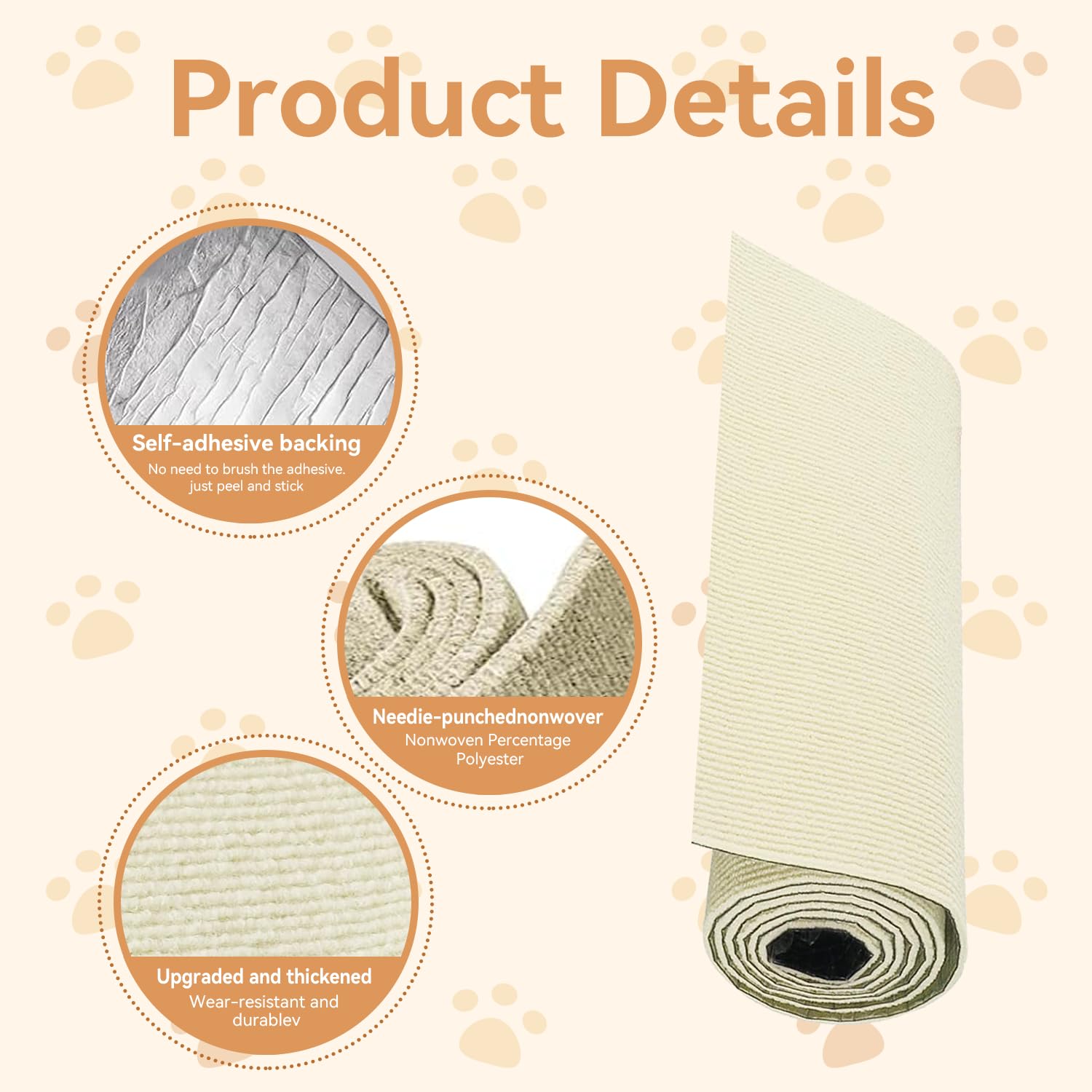 Protezione Divano Graffi Gatto, Tappeto Tiragraffi per Gatti Autoadesivo 100x30cm, Riutilizzabile e Tagliabile, Ideale per Divani, Mobili e Pareti, Tiragraffi divano, Sisal e Moquette (beige)
