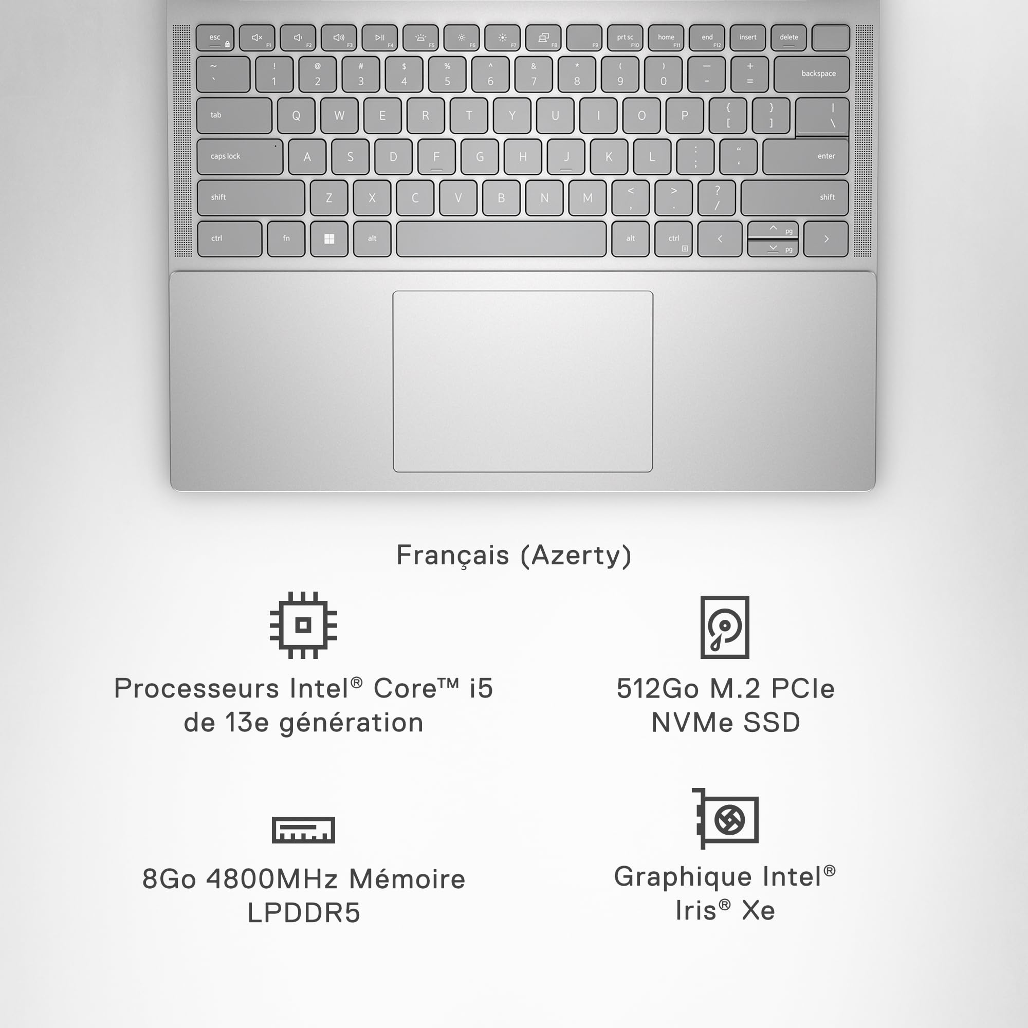 Dell Inspiron 14 5430 Ordinateur Portable, Processeur Intel Core i5-1335U, Écran 14" 16:10 FHD+, 8Go RAM, 512Go SSD, Graphique Intel Iris XE, Windows 11 Home, Platinium Silver