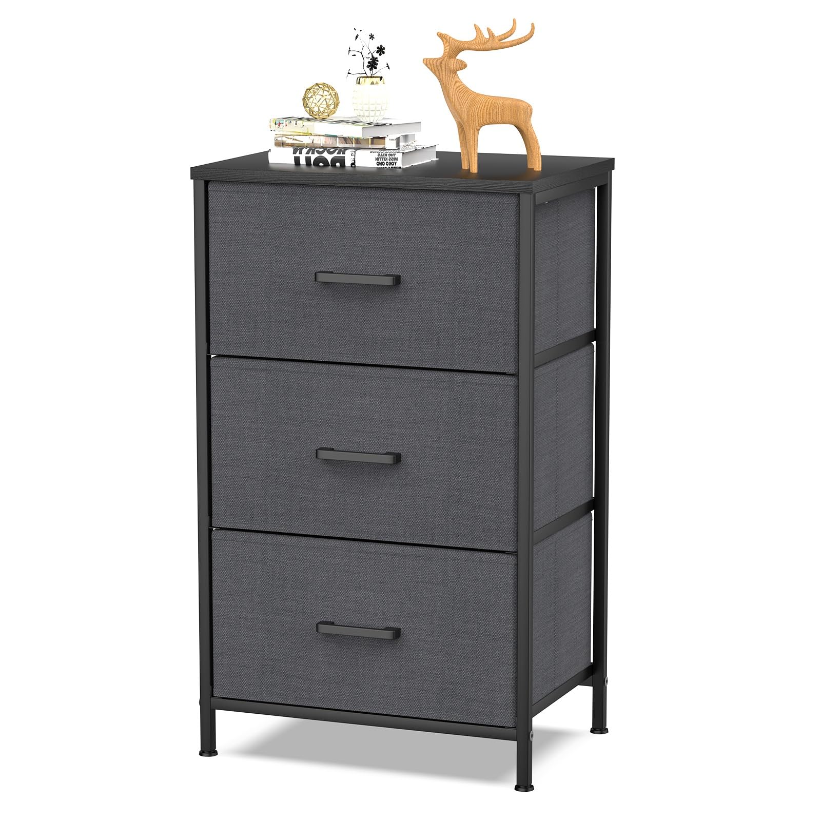 Innotic Mesita de Noche con cajón de Tela, Armario de Cocina para Dormitorio, cómoda, Pasillo, salón, Noche, Mesa Auxiliar, Color Blanco, armarios de Almacenamiento multifuncionales, Gris Oscuro